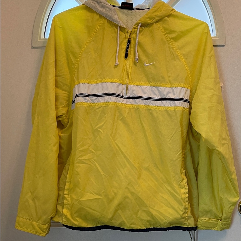 Nike Yellow Hooded Jacket with White Stripe